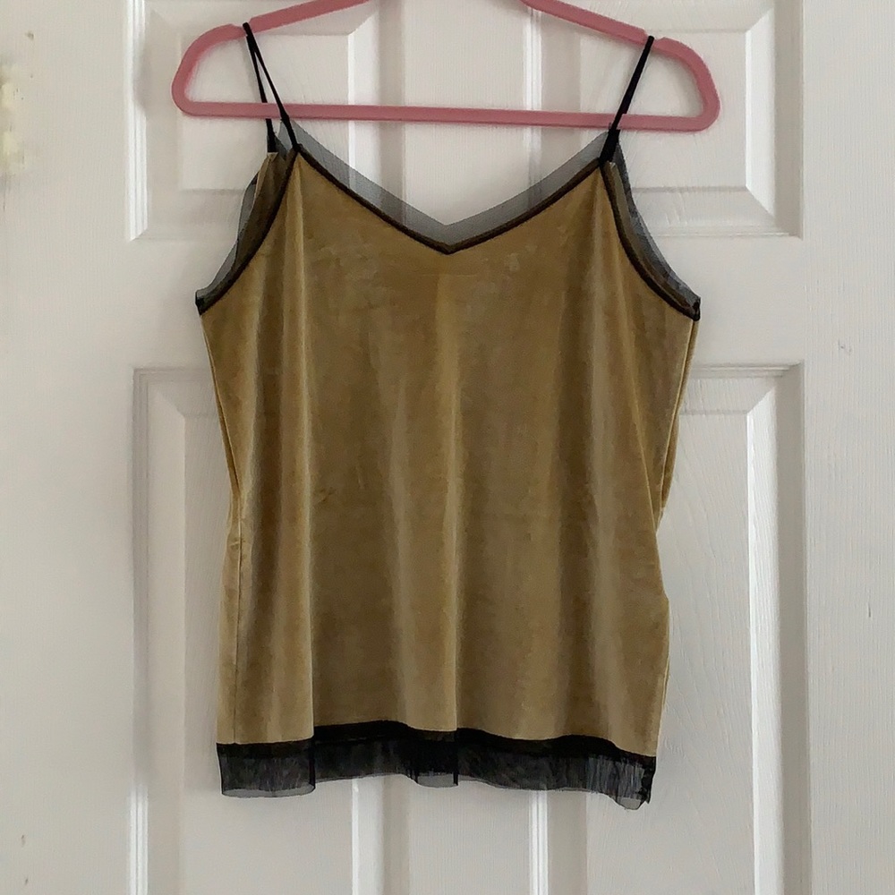 olive green velvet camisole with mesh trimming!